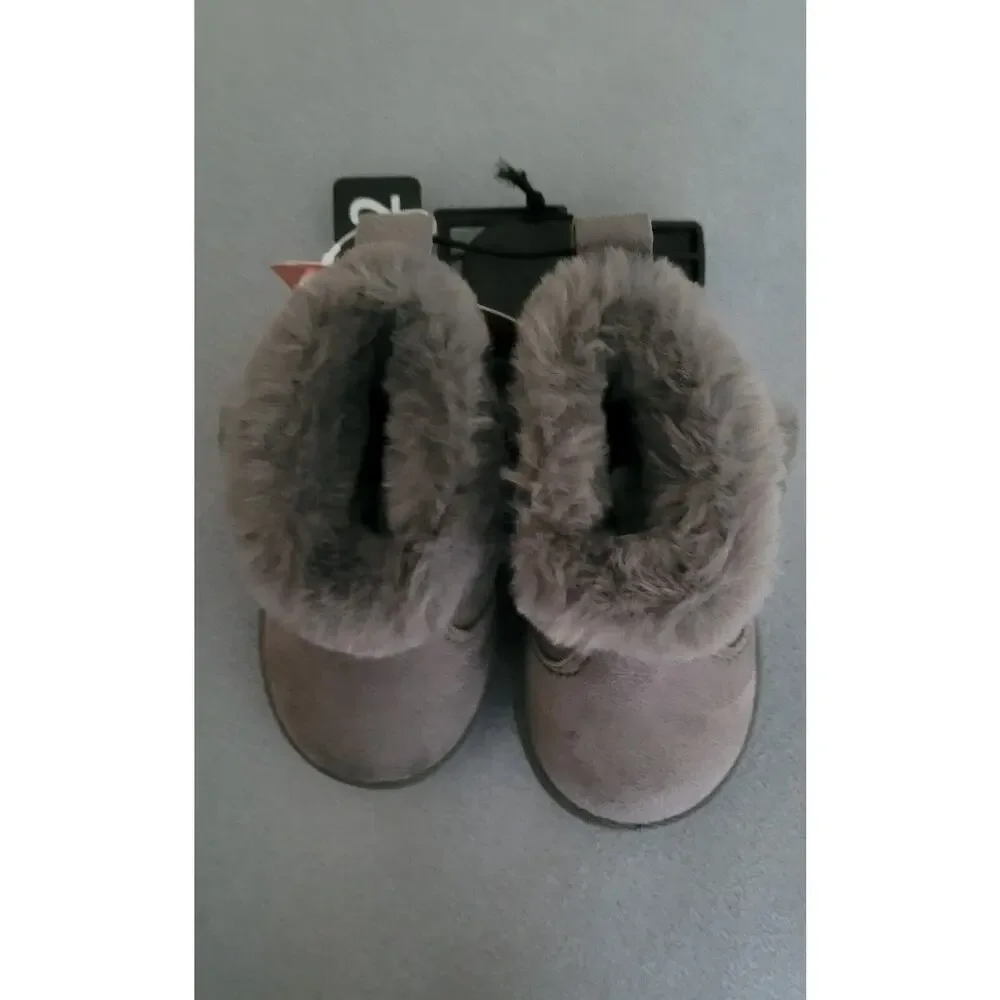 WONDER NATION Infant Girls Faux Shearling Grey Boots--Sz 2--New!